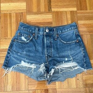Levi 501 Medium Wash Ripped Jean Shorts